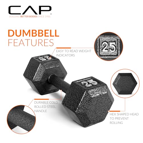 Black 35 lb Pair Cast Iron Hex Dumbbells - Hand & Free Weights for Strength Training