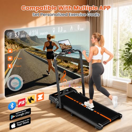 Walking Pad Treadmill for Home - Black-Orange, 7.5 MPH, 3.0HP Incline, App & Speakers