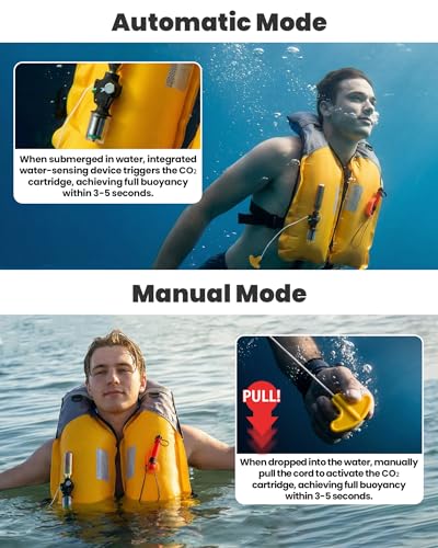 Owntop Black Inflatable Swim Jacket with CO2 Cylinder & Storage Pocket