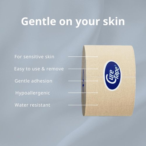 CureTape® Gentle | Kinesiology Tape for Hyper Sensitive Skin | Gentle Adhesion | 100% Hypoallergenic Water Resistant K Tape | for Thin Skin, Elderly or Children | Gentle to Remove | Medical KTape
