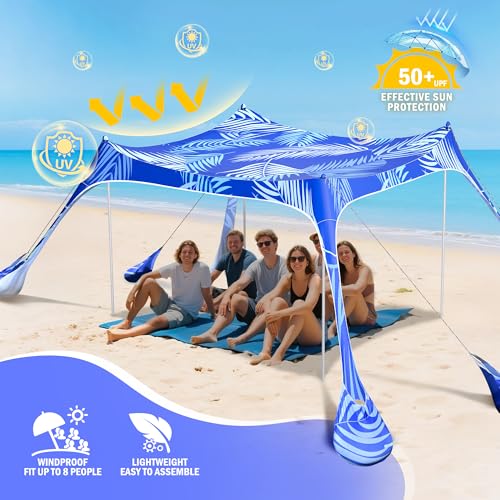 10x10 FT Beach Tent Sun Shelter UPF 50+ UV Protection Windproof Portable Shade