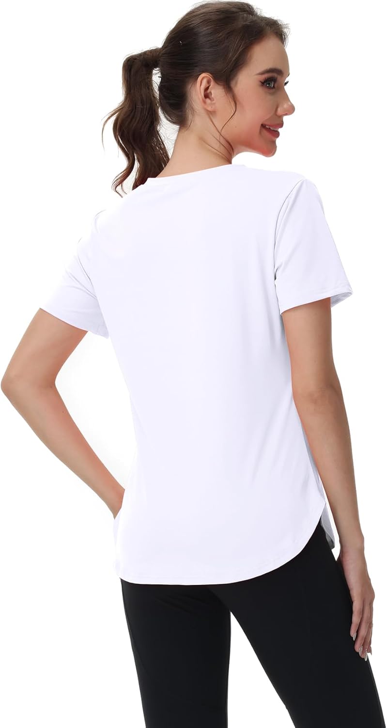 Skiennix Women's Workout Tops - Moisture-Wicking V-Neck Athletic Tee for Yoga & Gym | Short Sleeve