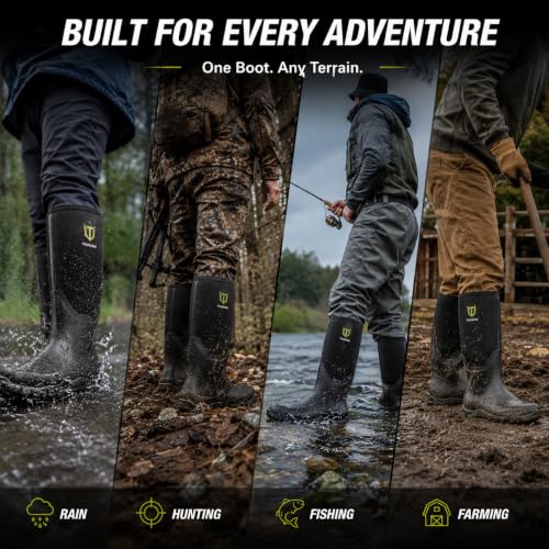 Men's Waterproof Rubber Boots with Steel Shank - Black, Size 11