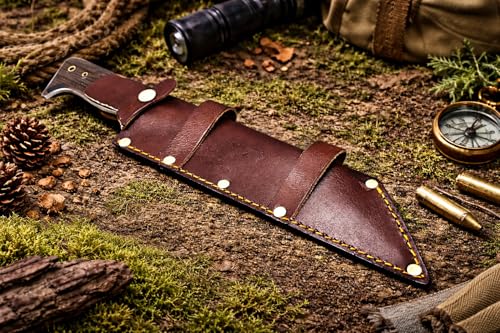 Handmade Viking Seax Knife with Leather Sheath - 10-inch High-Carbon Steel Fixed Blade Hunting Knife