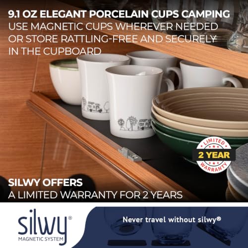 Magnetic Porcelain Coffee Mugs Set of 2 for Camping RV Boat - Dishwasher Safe