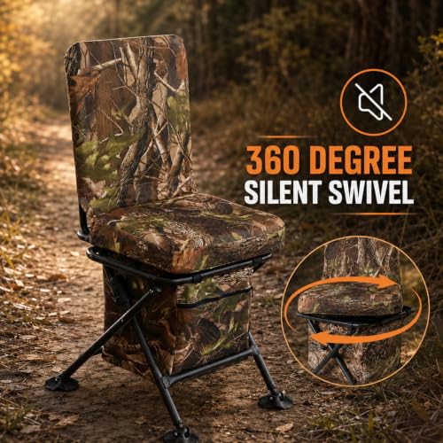 FUNHORUN Camouflage Hunting Chair with 360° Swivel & Storage Bag - Stable & Portable Seat for Hunting