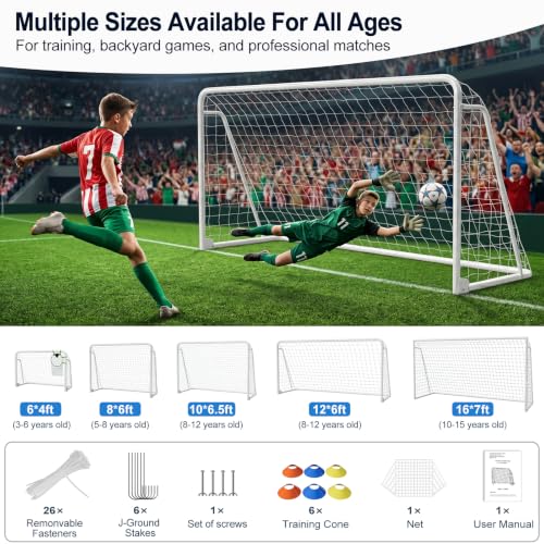 White 12x6ft Foldable Soccer Goal for Backyard & Training - Alloy Steel Frame