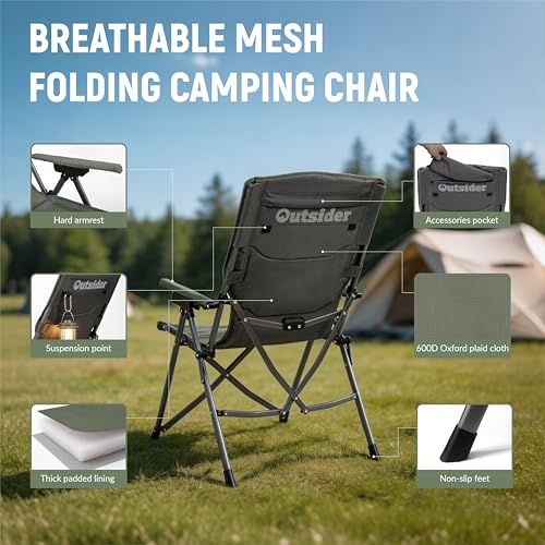 OUTSIDER Oversized Camping Chair with 3-Position Recline, Heavy Duty Green