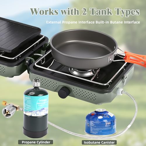 Hisencn Foldable 2 Burner Camping Stove with Cookware Set - Sage Green