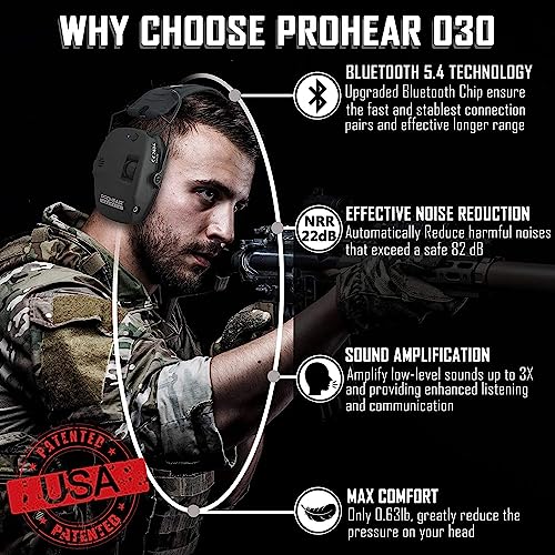 Bluetooth Ear Protection Earmuffs for Shooting Noise Reduction - Black