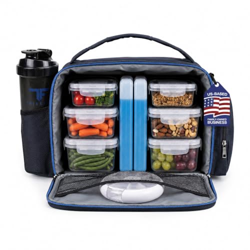 ThinkFit Blue Insulated Meal Prep Lunch Box with 6 Containers & Ice Packs