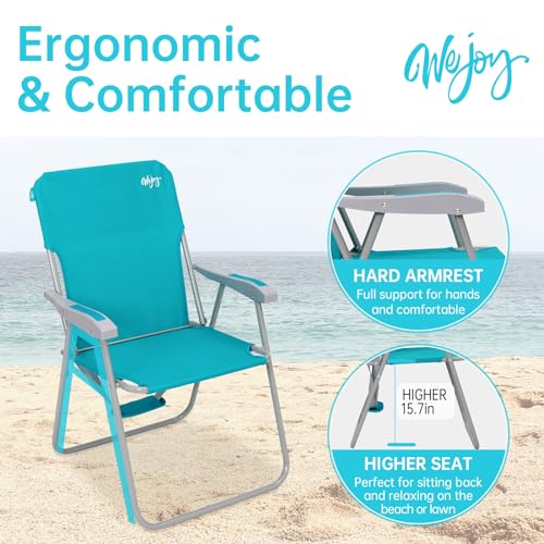 #WEJOY Classic Cyan 2-Pack Folding Beach Chairs for Adults, Lightweight & High Back