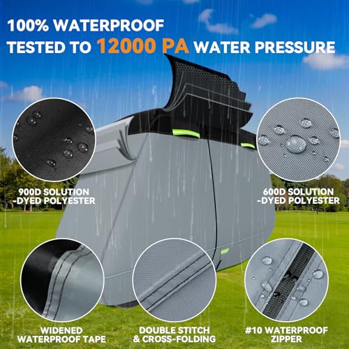 Gray Black Golf Cart Cover 2-4 Passenger Waterproof UV Resistant 900D+600D