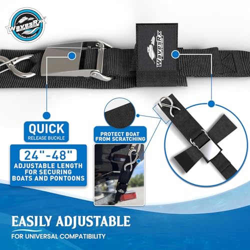 Stainless Steel Boat Trailer Transom Tie Down Straps - 2x48 Inches, 2 Pack, Heavy Duty Marine-Grade with Quick Release Buckles - 1,200 lbs MBS - Variation of STAINLESS 2x48