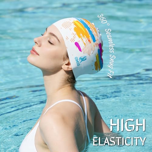 OMID Multi-Color Streak Silicone Swim Cap for Long & Thick Hair - Extra Large Pool & Beach