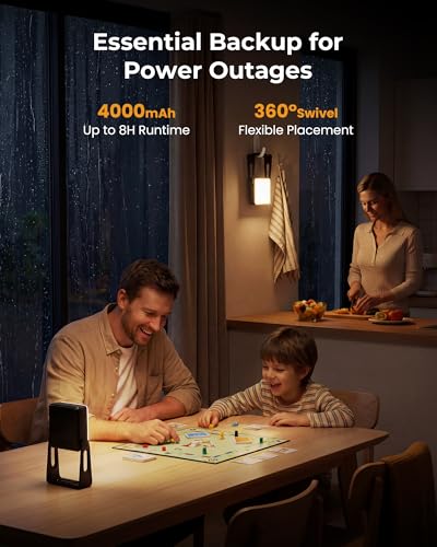 Black 3-Pack Rechargeable Camping Lanterns with 4000mAh Battery, Dimmable LED Emergency Lights for Power Outages