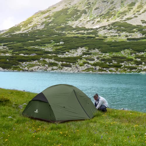 Bessport 3 Person Green Camping Tent - Lightweight Waterproof Backpacking Shelter for 3-4 Seasons