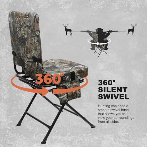 MYDAYS Heated 360° Swivel Hunting Blind Chair, Foldable Ground Seat for Hunting & Camping