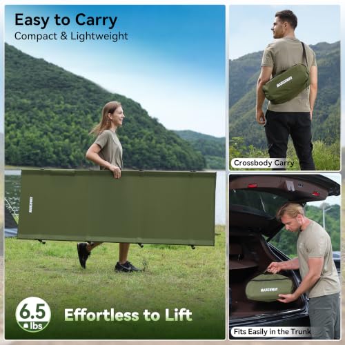 MARCHWAY Army Green Portable Folding Camping Cot Bed with Lever Lock, Lightweight