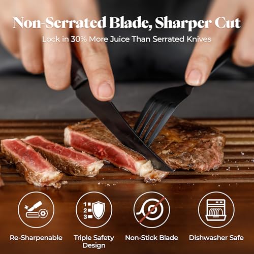 Set of 12 Non-Serrated Steak Knives - 4.7 Inch Dishwasher Safe Table Cutlery
