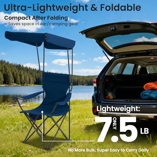Foristrail Navy Blue 2-Pack Folding Camping Chairs with Canopies & Cup Holders
