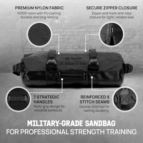 Yes4All XL Adjustable Sandbags for Weight Training - Black, 125-200 lbs