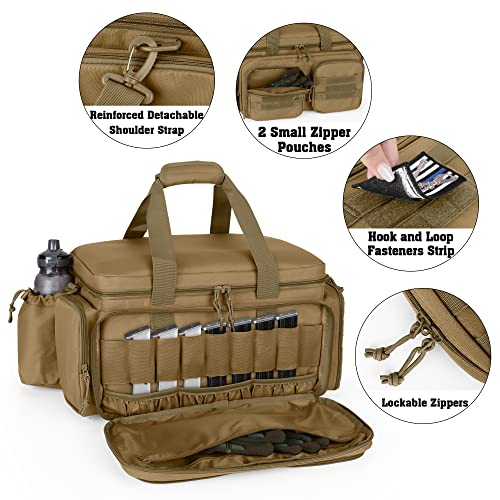 Khaki Gun Range Bag for 5 Handguns with Multiple Pockets & Molle Webbing
