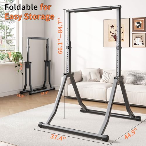 Foldable Pull Up Bar Station 66-85 Inch Adjustable Power Tower for Home Gym - Space Saving & Heavy Duty