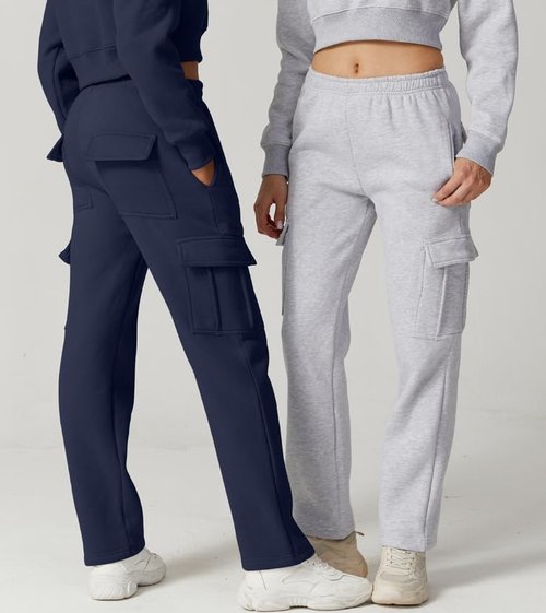 QINSEN Womens Casual Long Cashmere Pants Wide Leg Sweatpants with Pockets Lounge Navy S