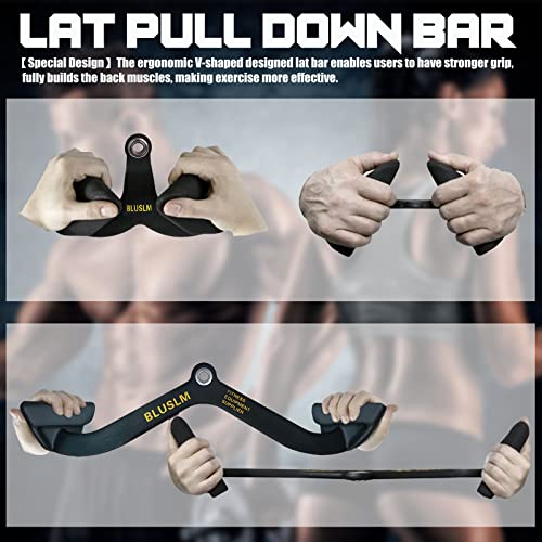 LAT Pulldown Bar Set for Cable Machine - 2 Pieces Ergonomic V & T-Bar Handles - Heavy Duty Steel, Rubber Coated for Back & Tricep Training - BL26