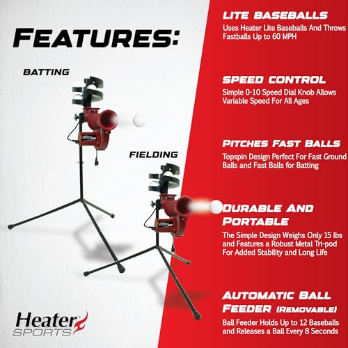 Heater Slider Lite 360 Baseball Pitching Machine with Automatic Ball Feeder