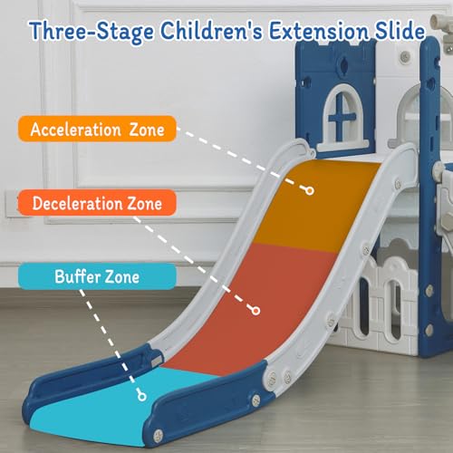 Blue 6-in-1 Toddler Slide Climber Playset with Basketball Hoop & Storage