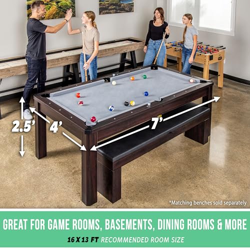 7 ft Dark Oak 3-in-1 Pool, Dining & Table Tennis Combo Table with Accessories