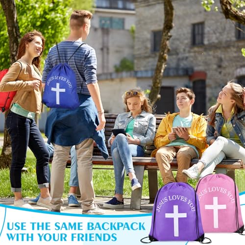 Multicolor Jesus Loves You Drawstring Backpack Bulk 100 Pcs Christian Religious Gift Bag