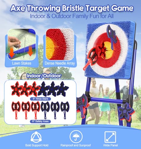 Steadyjoy Blue Backyard Axe Throwing Game Set with 6 Axes & Darts, Portable Indoor/Outdoor