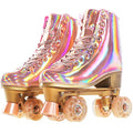 Pink Rose Gold Holographic Quad Roller Skates - US 9 / 10.4IN for Women & Girls