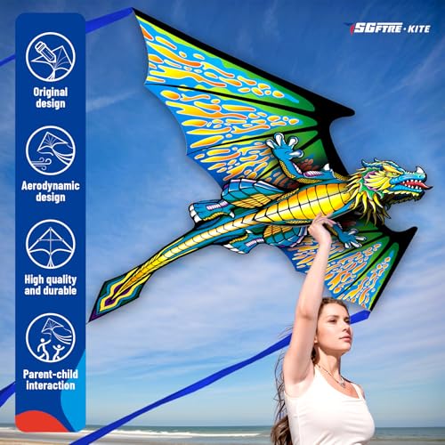 Green Pterosaur Complete Kite with Handle Line & Accessories for Kids & Adults
