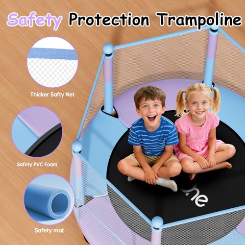 Kids 5FT Indoor Outdoor Trampoline with Safety Enclosure Net - Blue-Purple