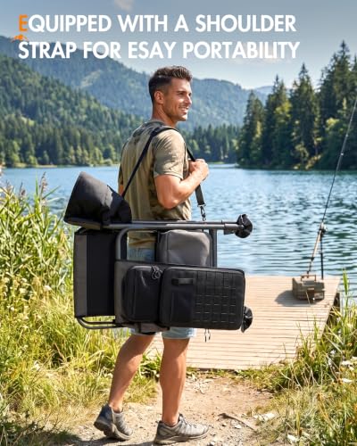 Portable Fishing Chair with Rod Holder, Cooler Bag & Adjustable Swivel Feet