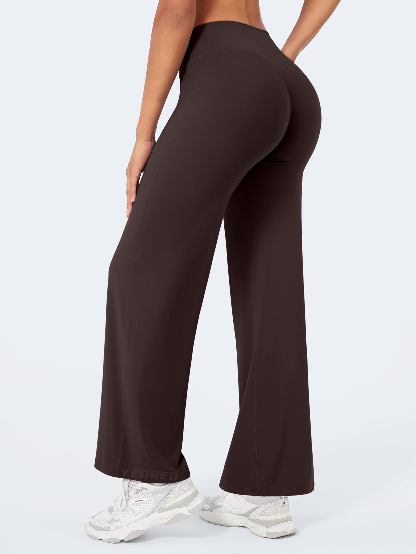 YEOREO Workout Leggings Womens No Front Seam Straight Leggings 29" High Waist Buttery Eddiy Gym Yoga Pants Dark Brown XL