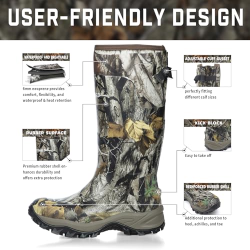 GIEESHIELD Waterproof Neoprene Rubber Boots for Men & Women - Next G2 Camo, 6mm Insulated, Anti-Slip Sole, Hunting & Rain Footwear, Size 11 Women / 10 Men
