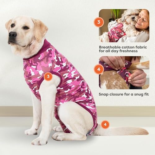 Dog Recovery Suit Pink Camouflage 2XL - Post-Surgery Protective Clothing for Dogs, Neck to Tail 31.5-36.2 Inches