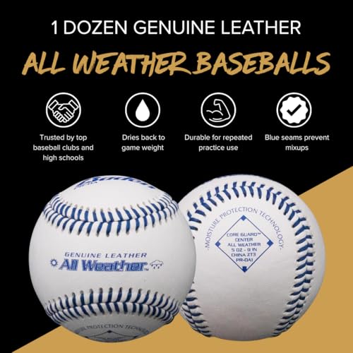 All-Weather Practice Baseball - Waterproof Leather Core Guard - Pack of 12