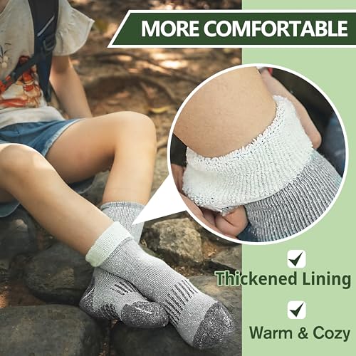 Kids Merino Wool Hiking Socks for Girls and Boys - 8-12 Years, 4 Pairs - Purple, Blue, Red, Grey