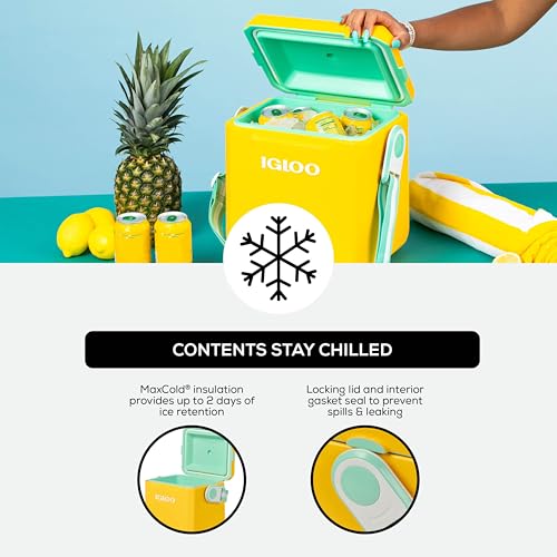 Igloo Tag Along Too Coolers Yellow Insulated Hard Shell Picnic Cooler with Adjustable Strap
