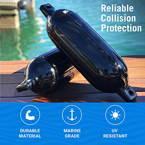 Black Boat Fenders 23 x 6.5 Inches Inflatable Docking Bumpers - 4 Pack