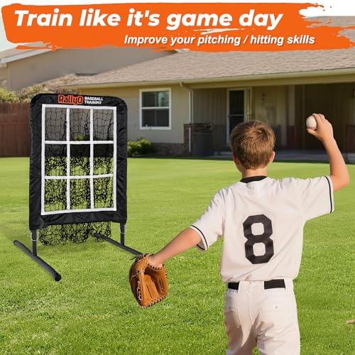 Rallyo Training Net - 9 Hole Baseball & Softball Pitching Target with Strike Zone, Adjustable & Portable Practice Equipment