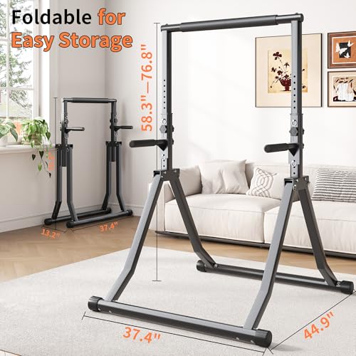 Foldable Pull Up Bar Station 58.3-76.8 Inch Power Tower with Dual Dip Handles