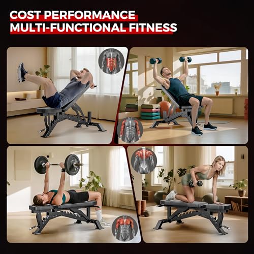 Black Adjustable Weight Bench 1300LB Capacity for Home Gym, Flat & Incline with 33" Backrest
