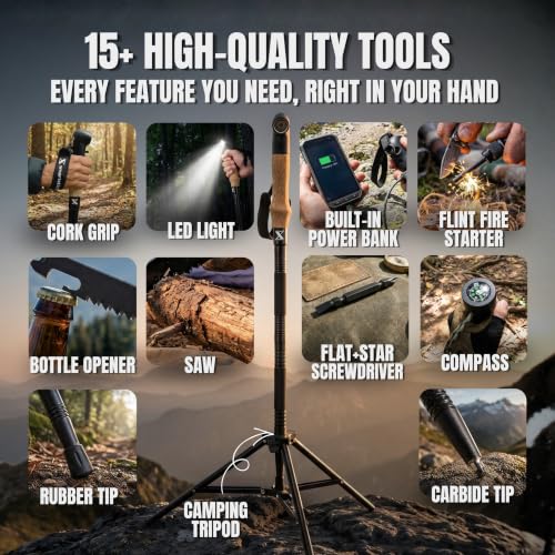 SmartstickX Tactical Hiking & Walking Stick with Multi-Tool, Power Bank, Light & USB Fan